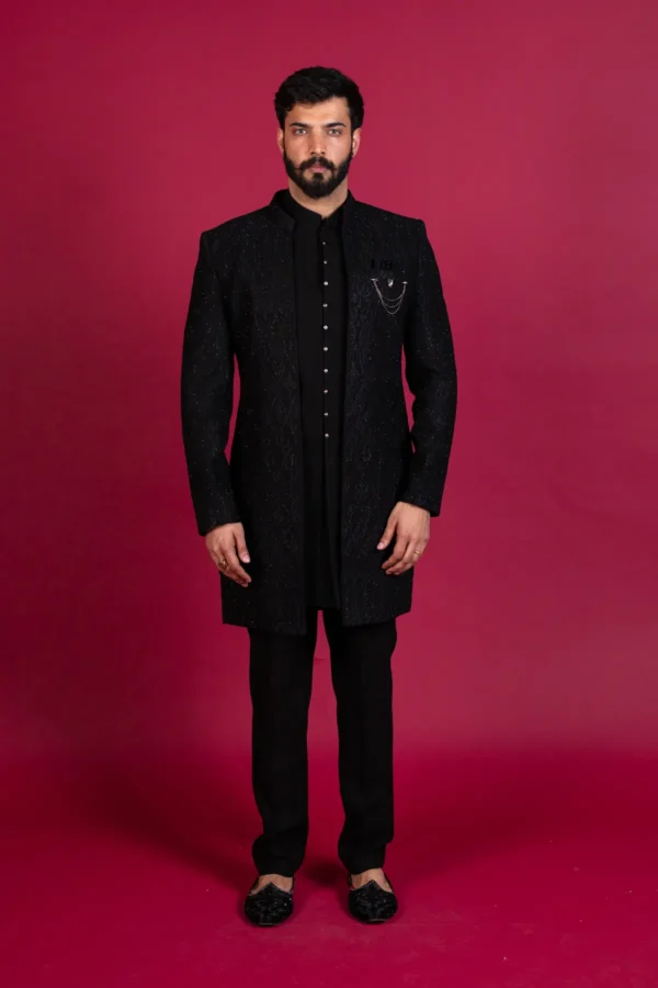 Men's luxury jacket style sherwani with trouser - Black, 40