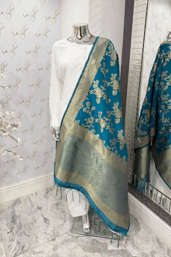 Banarsi printed casual dupatta - Teal, FREE SIZE