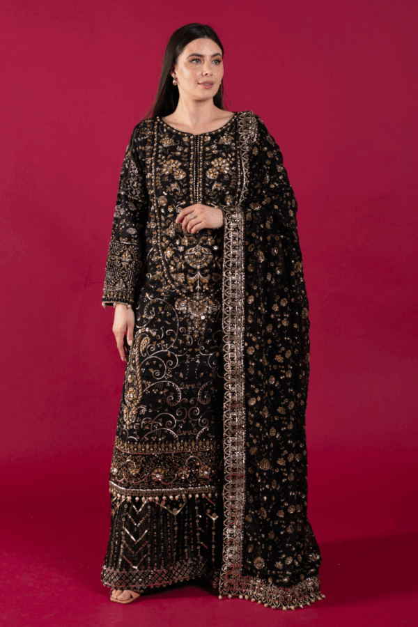 Maria B wedding collection 3 piece sharara suit - Black, Small