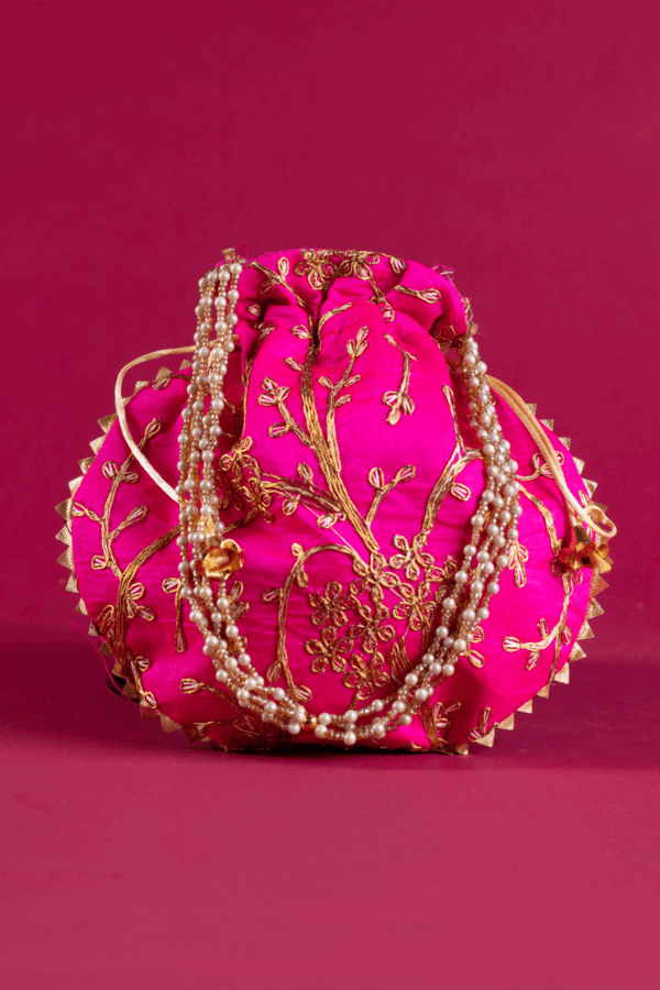 Thread work embroidered potli bag - DKPINK, FS