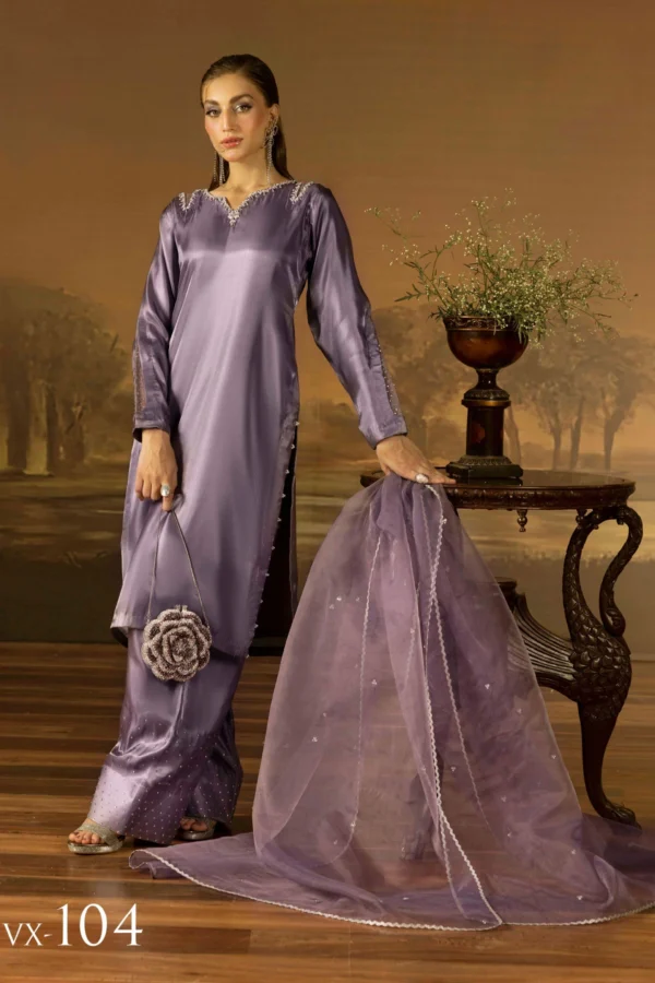 Shiffonz premium silk silhouette farshi shalwar collection - Lilac, X - Large