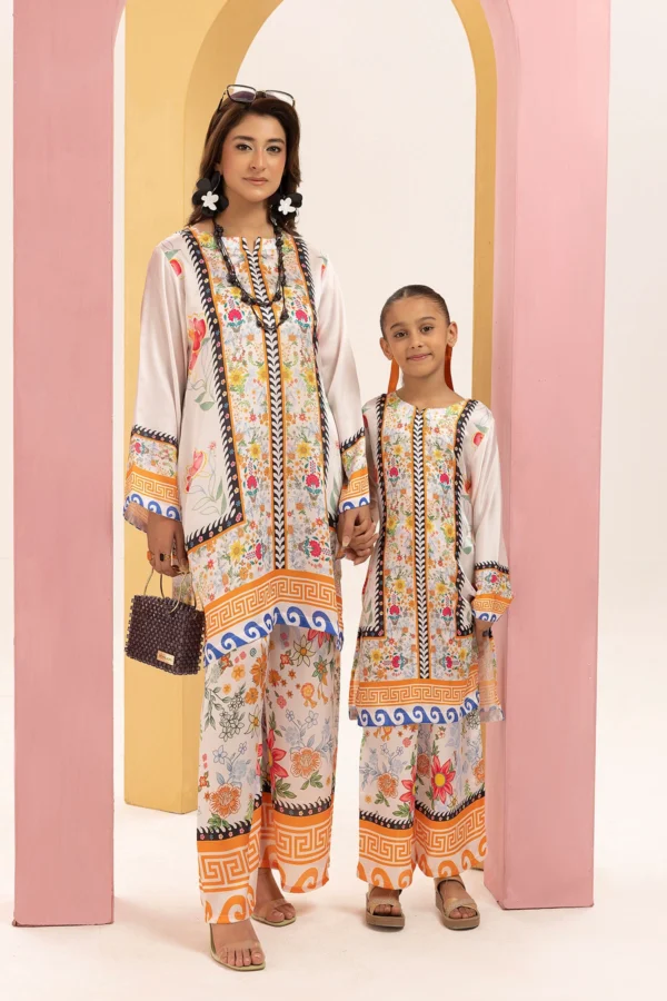 Shiffonz 2 piece mother and daughter kids silk lux printed coord set - MULTI, 22