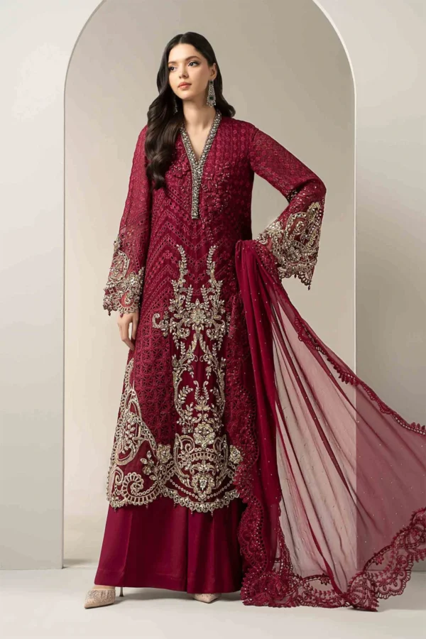 Murraya wedding lux collection 3 piece embroidered suit - MAGENT, Large