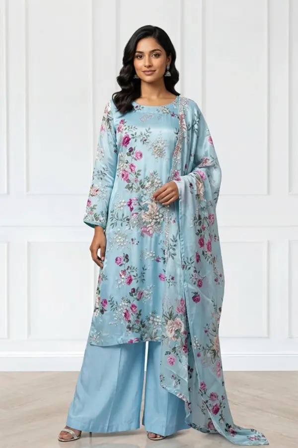 Shiffonz collection 3 piece printed casual suit - Blue, X - Large