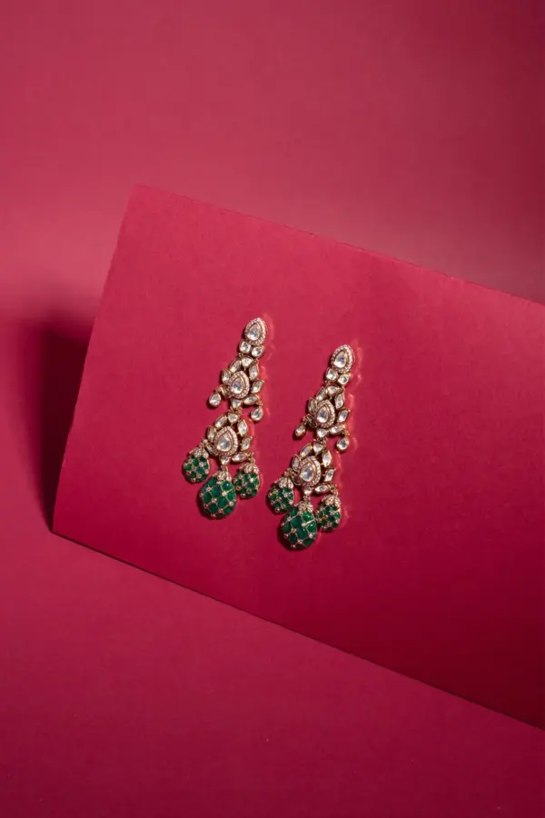 Emerald and Crystal Teardrop Statement Earrings - DGREEN, FREE SIZE