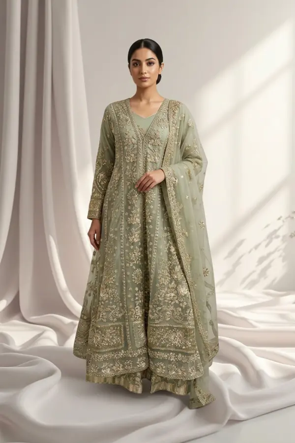 Shiffonz collection 3 piece jacket style gown - Green, X - Large