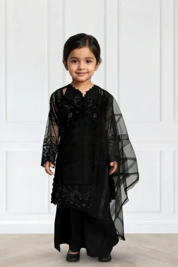 Ivana luxe kids collection 3 piece embroidered suit - Black, 24