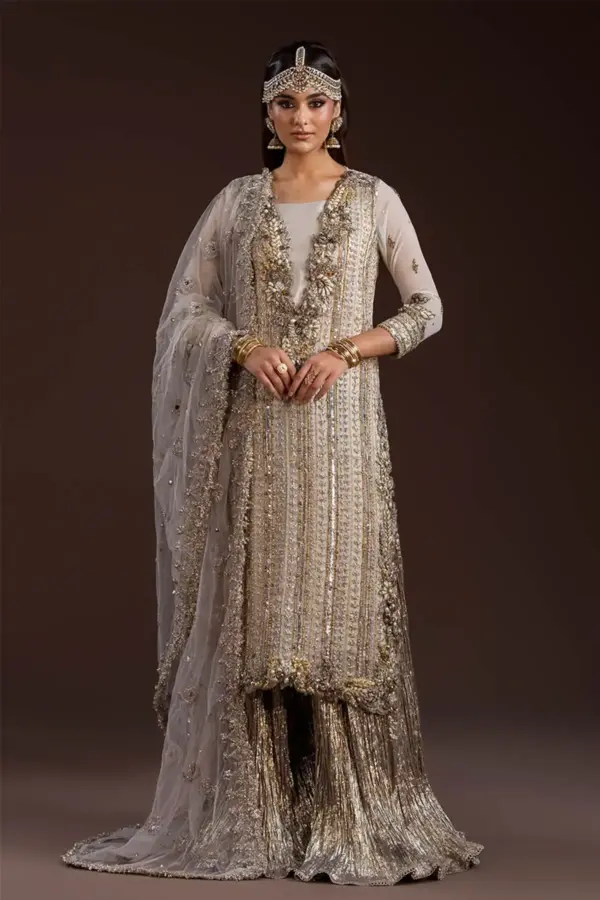 Khudabaksh 3 piece embroidered crushed sharara suit
