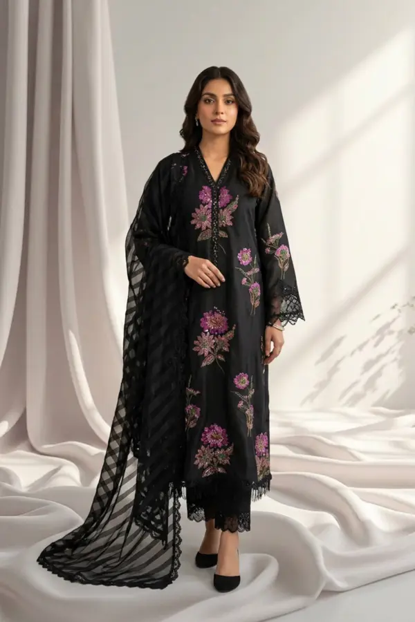 Shiffonz mummy n me collection 3 piece raw silk suit - Black, Large